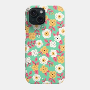 Happy impatiens flower botanical pattern in green Phone Case