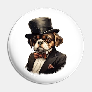 Dapper English Dog in a Suit: Charming Canine Art Print for Fashion Enthusiasts Pin