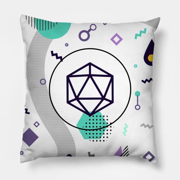 Polyhedral Dice Set Memphis Design White Tabletop RPG Pillow by dungeonarmory