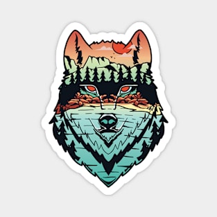 Colorfull wolf head forest Magnet