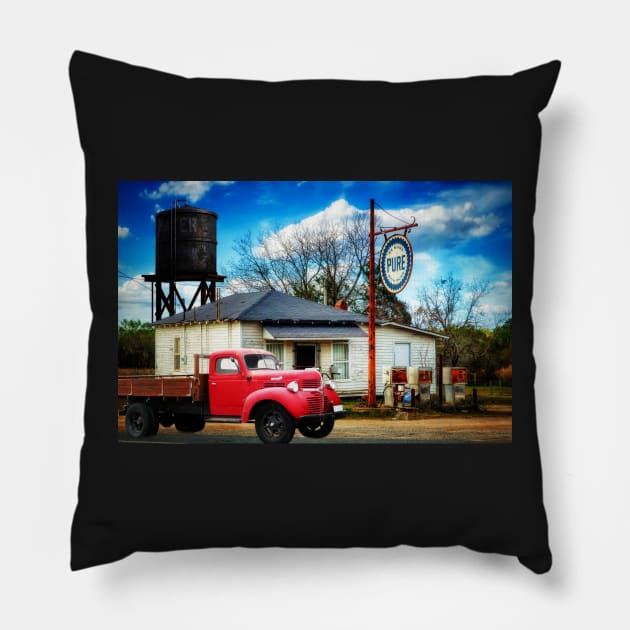 Vintage Gas Station And Truck Pillow by JimDeFazioPhotography