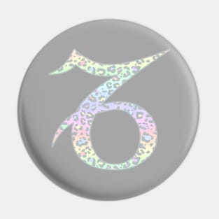 Capricorn Zodiac Horoscope Symbol in Pastel Rainbow Leopard Print Pin