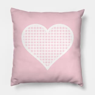 Millennial Pink and White Gingham Heart Pillow