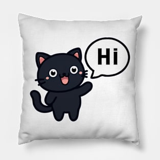 Cute Black Cat Says Hi Pillow