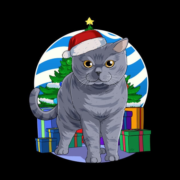 British Shorthair Cat Santa Christmas Gift by Noseking