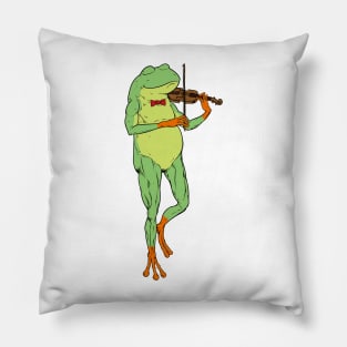 Cartoon frog playing violin Pillow