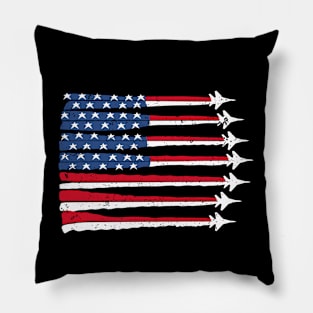 Fighter Jet Airplane American Flag Patriotic 4th Of July distressed Pillow