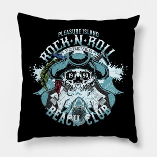 Pleasure Island Rock and Roll Beach Club Retro Distressed 1990 Design Pillow