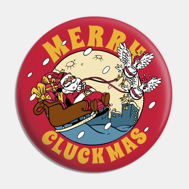 Merry Cluckmas // Funny Christmas Chickens & Santa Pin by SLAG_Creative