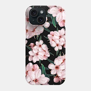 Pink Flowers on Black Phone Case