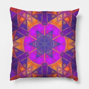 Mosaic Kaleidoscope Flower Purple Pink and Orange Pillow