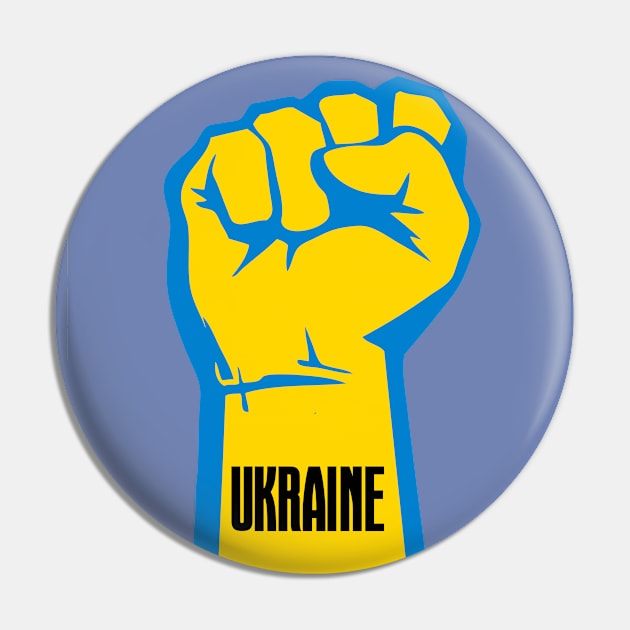 Peace for Ukraine! I Stand With Ukraine. Powerful Freedom, Fist in Ukraine's National Colors of Blue and Gold (Yellow) Pin by Puff Sumo