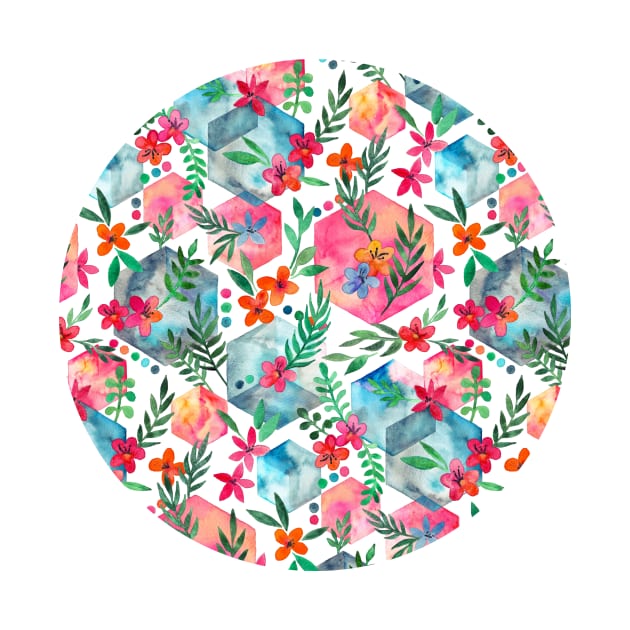 Whimsical Hexagon Garden on white by micklyn