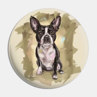 Contemporary Painting of a Cute Boston Terrier on a Beige Background Pin