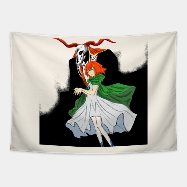 Chise & elias, the bride and the broom Tapestry by jorge_lebeau