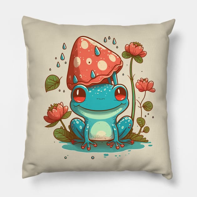 Strawberry Flowers Frog Pillow by FunnyZone