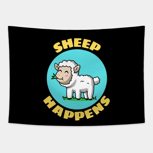 Sheep Happens | Sheep Pun Tapestry by Allthingspunny