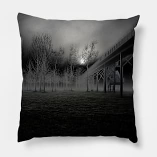 Dark Art Bridge in the Fog / Swiss Artwork Photography Pillow