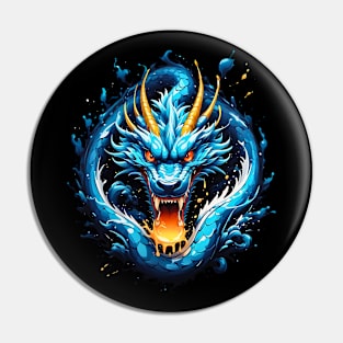 Roaring Blue Sapphire Dragon retro vintage 80s design Pin