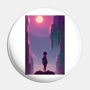 Anime Girl in Magical Streets Sun Lofi Scenario Landscape Pin