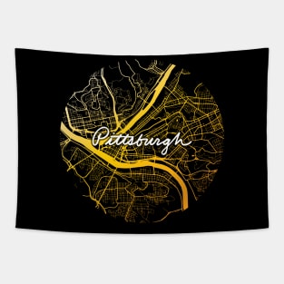 Pittsburgh Map Black and Yellow Tapestry