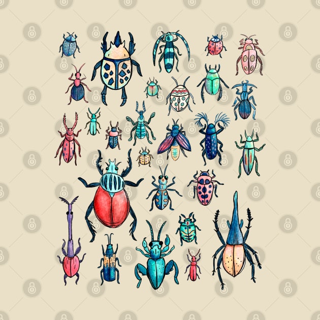 Vintage Watercolor Beetle Species Pattern by narwhalwall