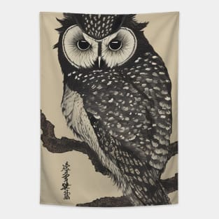 Japanese owl ukiyo e art Tapestry