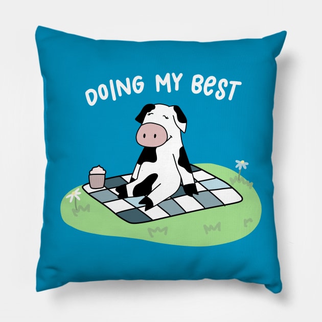 Cow picnic Pillow by Maddie Doodle