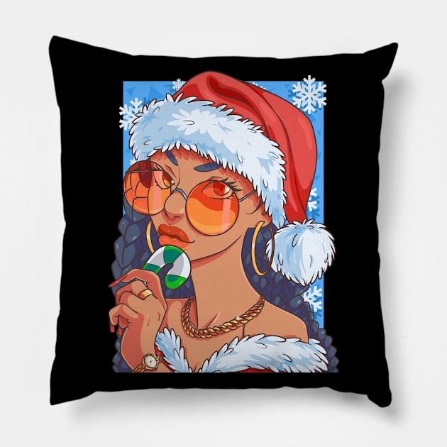 Black Santa Claus Gangster Christmas Pillow by Noseking