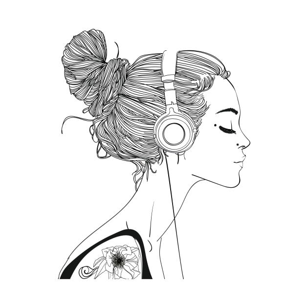 Girl with headphones, Music Lover, Tattoo Girl by EquilibriumArt