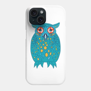 Friendly thoughtful night owl with big binocular eyes in turquoise Phone Case