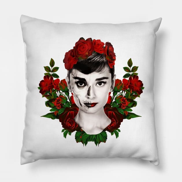 Audrey Skull & Roses Pillow by HilariousDelusions