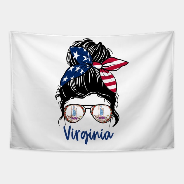 Virginia girl Messy bun , American Girl , Virginia Flag Tapestry by JayD World