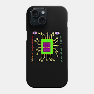 Spanish Under surveillance Illustration on Black Background Phone Case