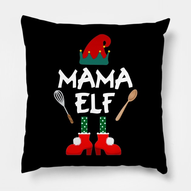 Mama Elf Funny T shirt Family Christmas Pillow by TeeAaron