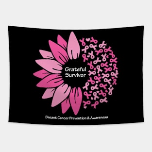 Breast cancer survivor with flower, ribbons & white type Tapestry