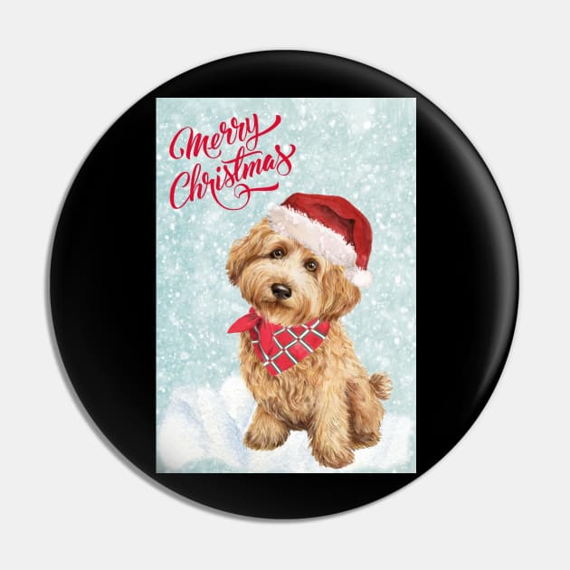 Golden Cockapoo Merry Christmas Santa Dog Pin by Puppy Eyes
