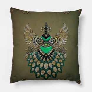 Beautiful elegant peacock in green colors Pillow