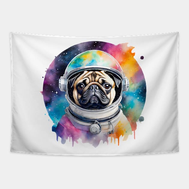 Rainbow Galaxy Astronaut Pug Tapestry by CraftyVixen