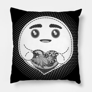 Care Emoji Black and White Pillow