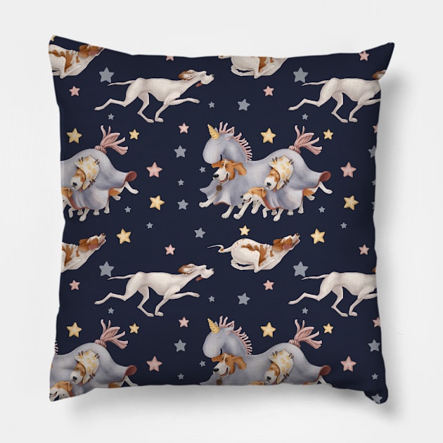 Funny dog games. Running in a unicorn costume. Pillow by kacia