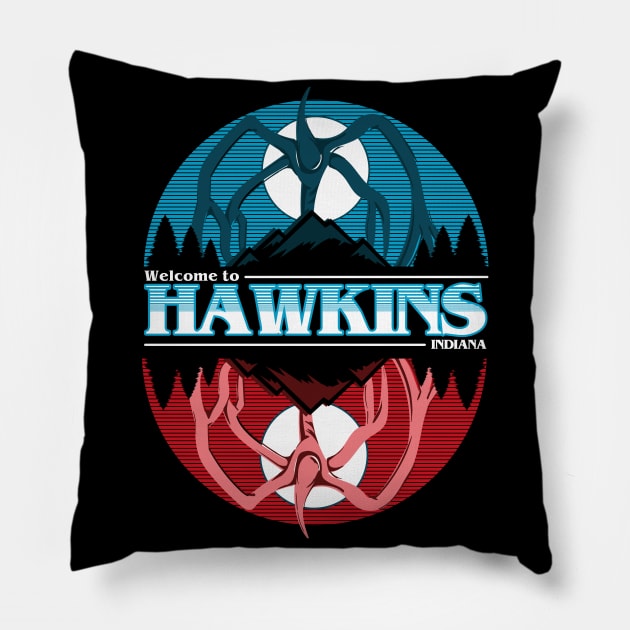 Welcome to Hawkins Indiana Pillow by Meta Cortex