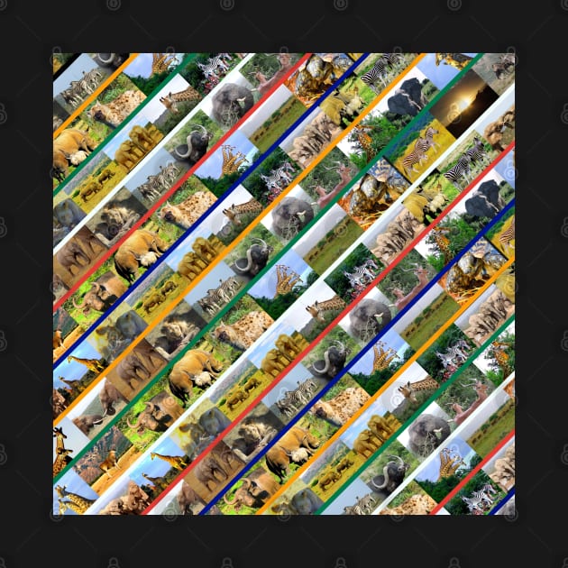 African Wildlife Stripe Collage Multi Color by PathblazerStudios