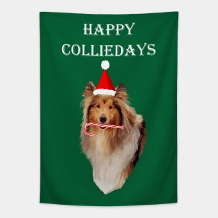 Happy Colliedays Christmas Collie Tapestry