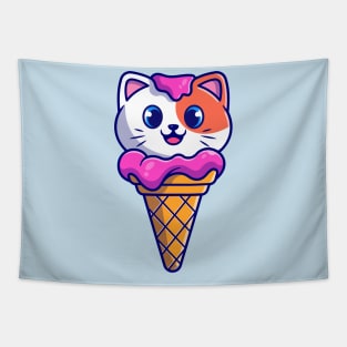 Cute Cat Ice Cream Cartoon Tapestry