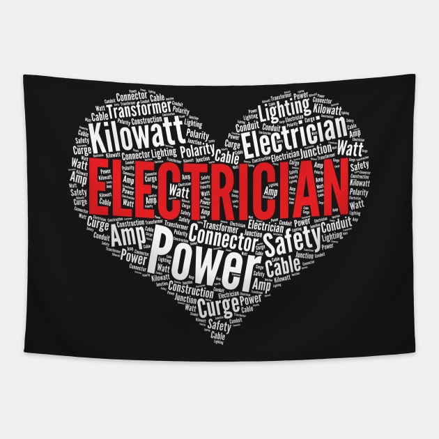 Electrician Heart Shape Word Cloud Funny Nerd Engineer graphic Tapestry by theodoros20