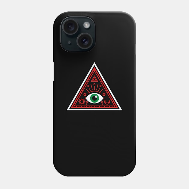 All Seeing eye - red and black with green eye Phone Case by Just In Tee Shirts