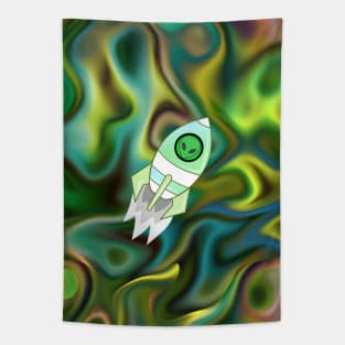 ALIEN Rocket In Space Tapestry