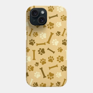 Pet - Cat or Dog Paw Footprint and Bone Pattern in Brown Tones Phone Case