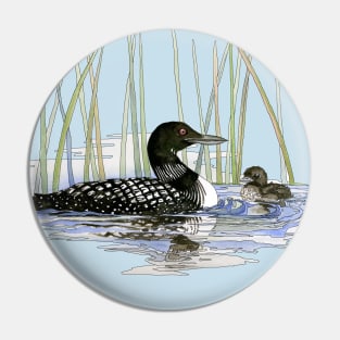 Watercolor and Ink Loons Pin